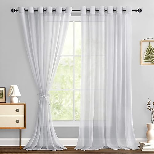 Hiasan Grey Sheer Curtains for Bedroom with Tiebacks, Lightweight Breathable