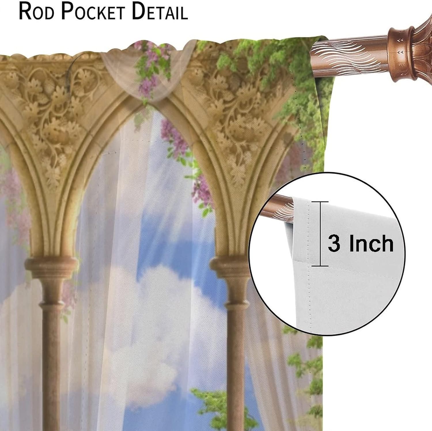 Retro Exotic Tropic View Curtains, Ancient Classic Roman Marble Stone Seaside Courtyard with Natural Lush Floral Plants, Blackout Rod Pocket Window Drapes for Living Room Bedroom Kitchen 42x45 Inch
