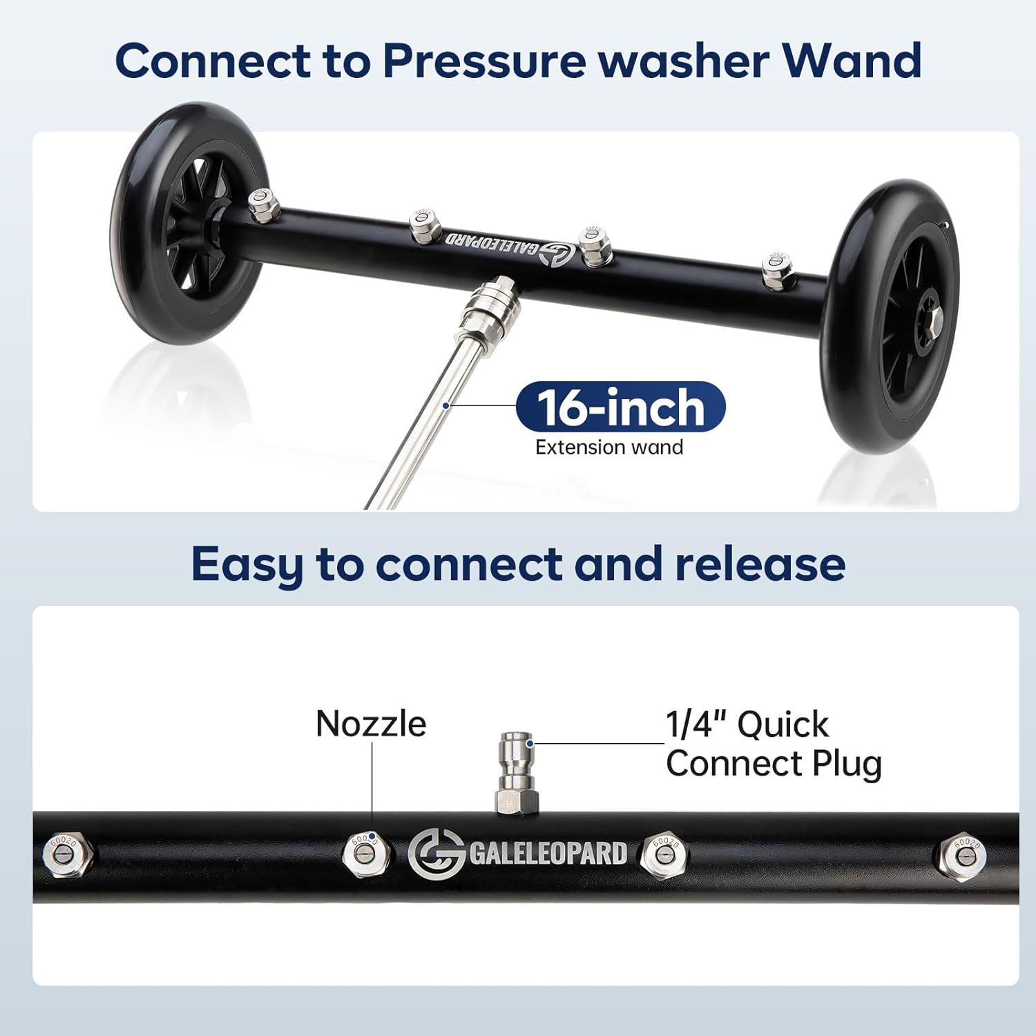 Pressure Washer Undercarriage Cleaner, 16 Inch Undercarriage Car Washer Attachment, Pressure Washer Under Car Cleaner with 3 Pcs Extension Wand, 1/4" Quick Connector, 4000 PSI