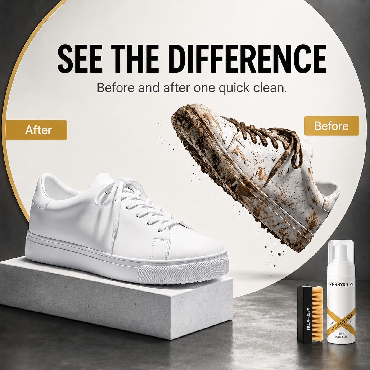 Sneaker Cleaning Kit, 150ml Foam Shoe Cleaner, White Shoe Cleaner for Leather, Suede, Canvas, Mesh, Rubber & Synthetic Sneakers