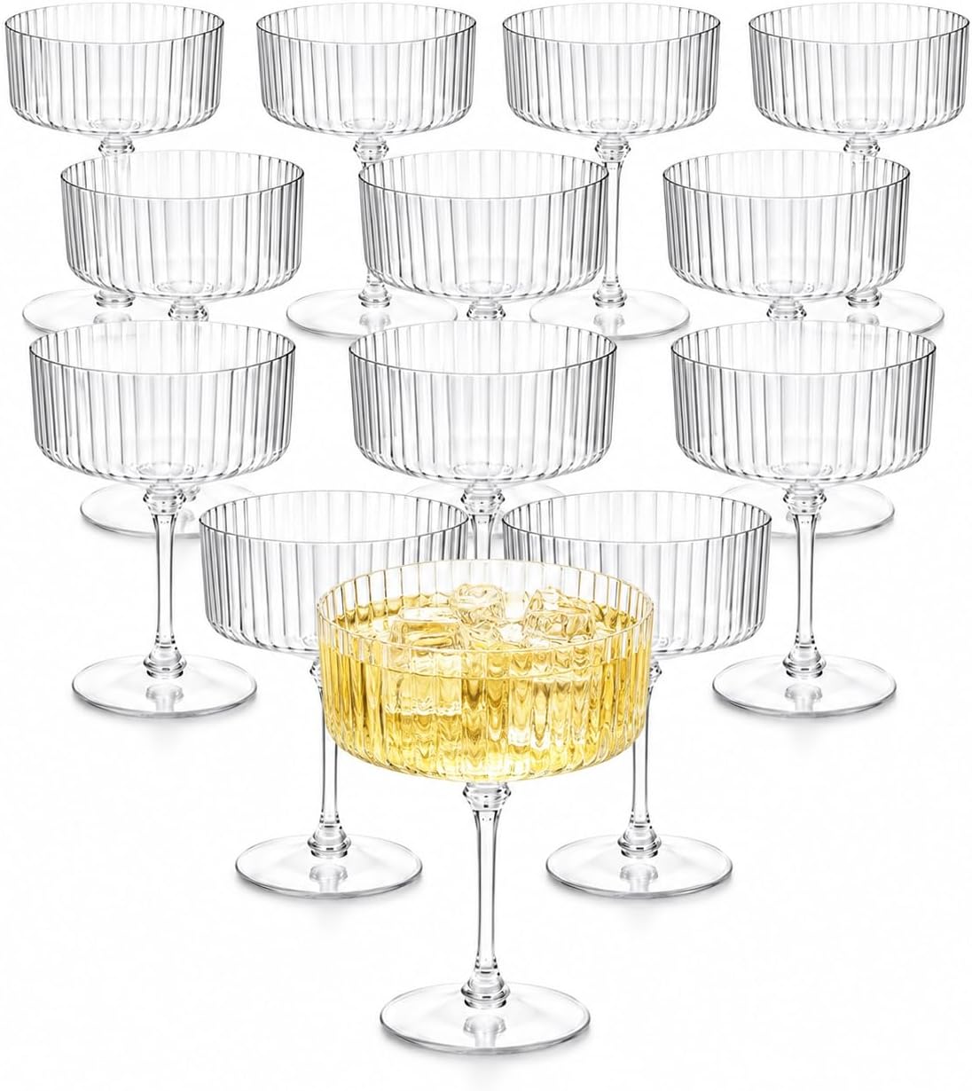 Oojami 12 Pcs 10 oz Plastic Ribbed Martini Glasses Clear