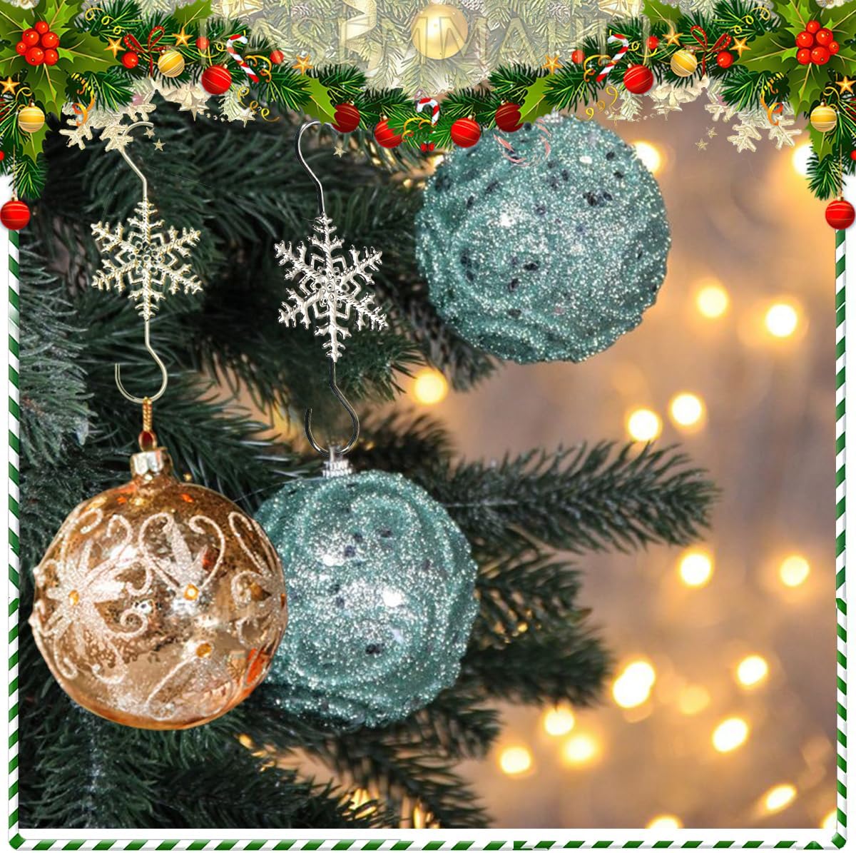 20Pcs S-Shaped Christmas Tree Hangers Snowflake Metal Wire Hooks for Xmas Winter Christmas Tree Decoration (Gold Silver)