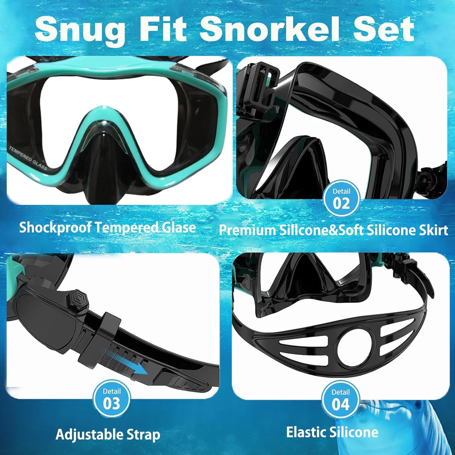 Snorkeling Gear for Adults,Dry-Top Snorkel Set with Tempered Glass,Anti-Fog & Anti-Leak Panoramic Swim Mask, Adjustable Snorkel Kit with Carry Bag for Scuba Diving, Swimming,Travel - Image 7