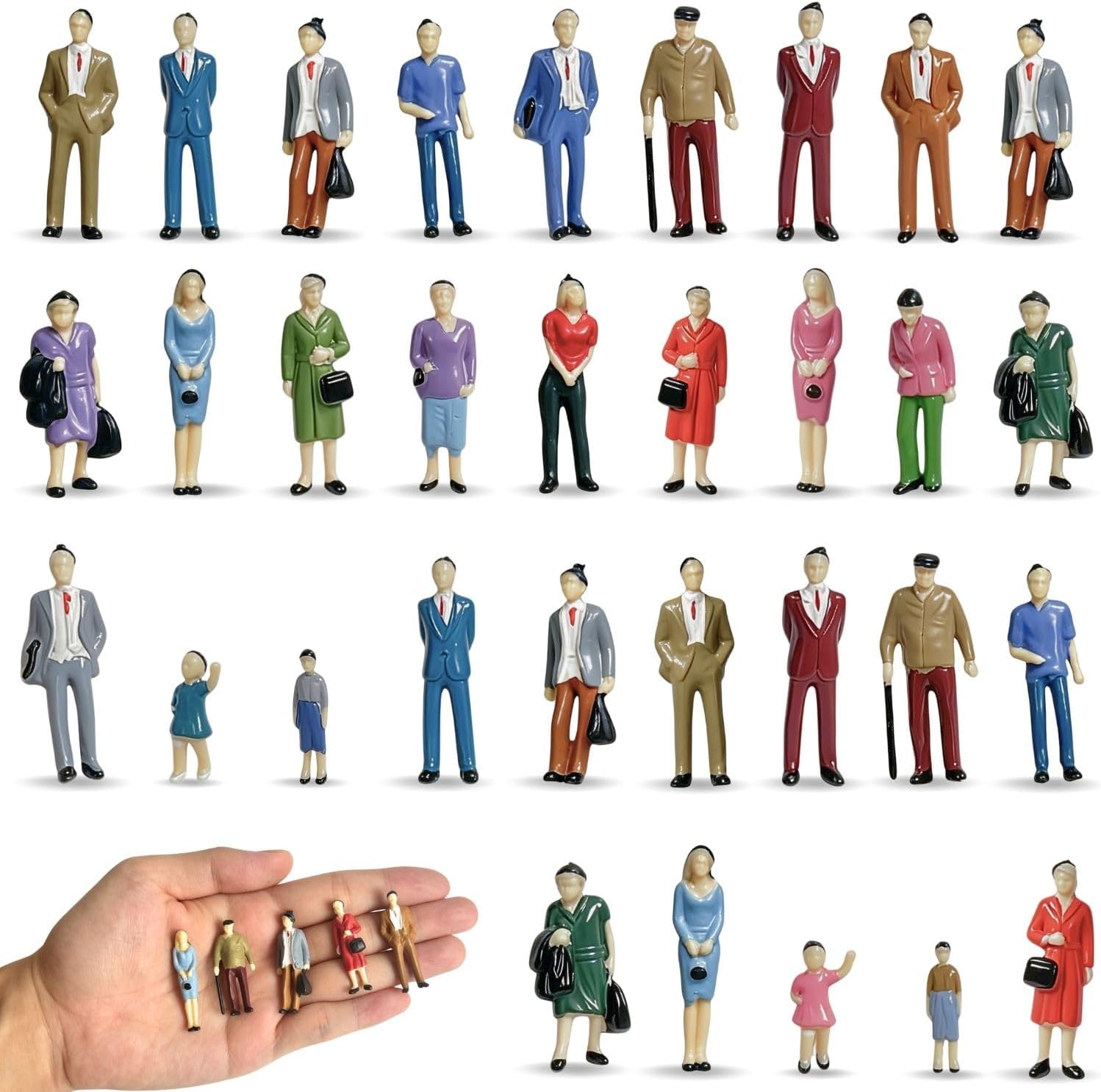 42 Pcs Miniature Figures 1: 42 Scale Mini People Figurines Tiny Painted Model Train Architectural Plastic Small People for Miniature Scenes Diorama Projects