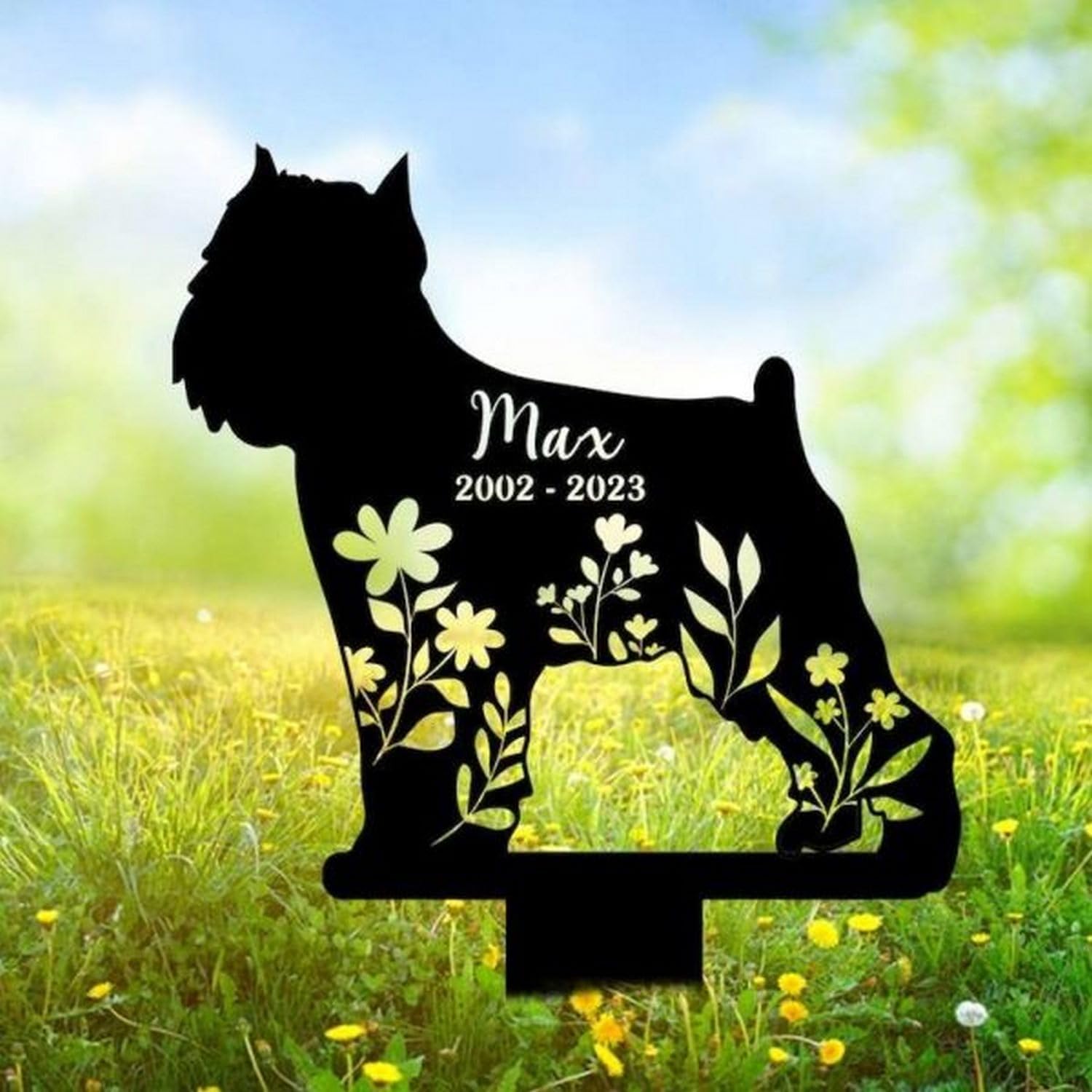 Personalized Floral Brussels Griffon Memorial Sign Yard Stakes Brussels Griffon Grave Marker Cemetery Decor Custom Metal Sign 12x12 inches Black Power Coated Sympathy Gifts