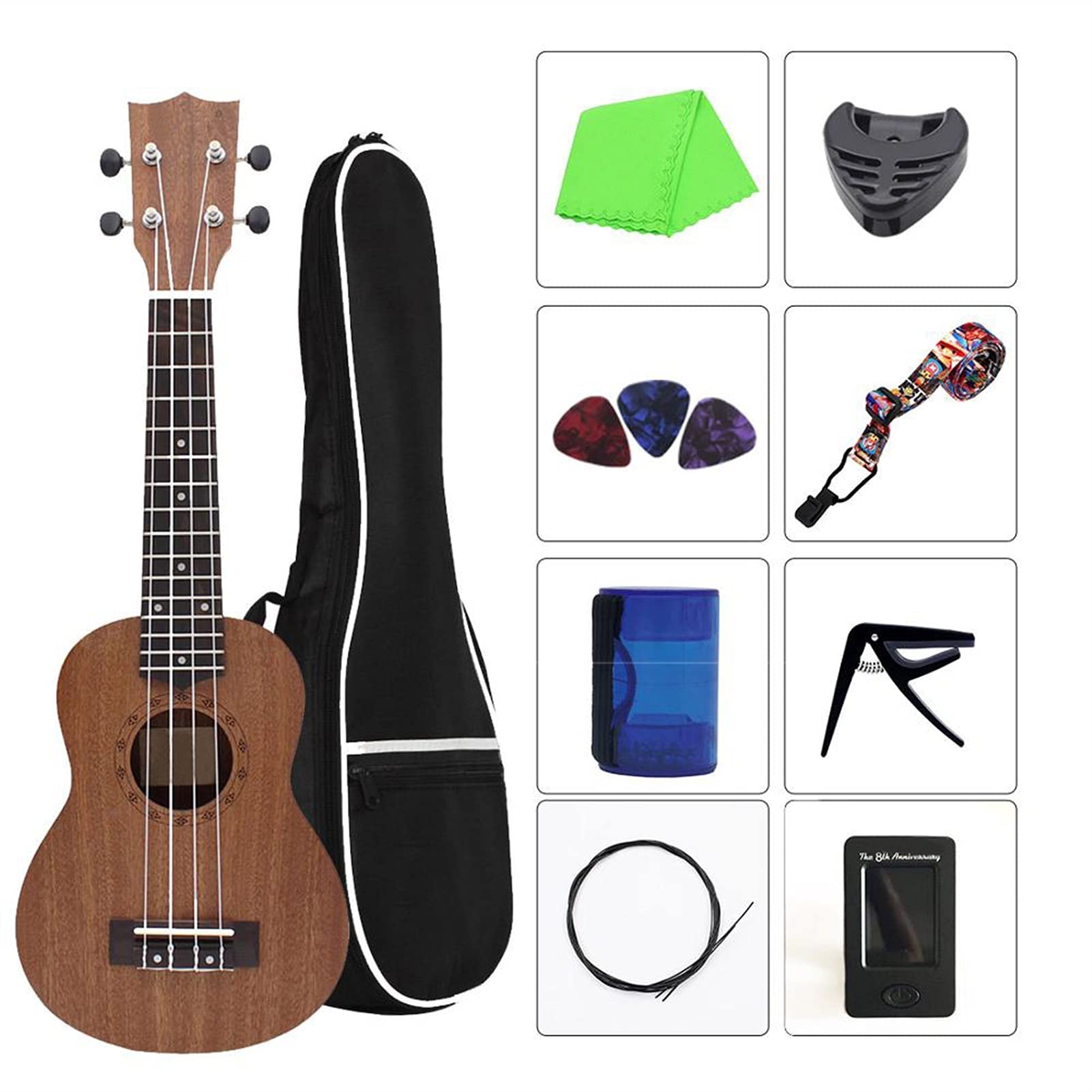 Ukulele Bausatz Konzert-Ukulele 21" Ukulele Kit Akustische Ukulele Holzsopraner Ukellee Mahagoni Holz Carbon String Mit Gepolstertem Tragetasche Saiten Strap Tuner