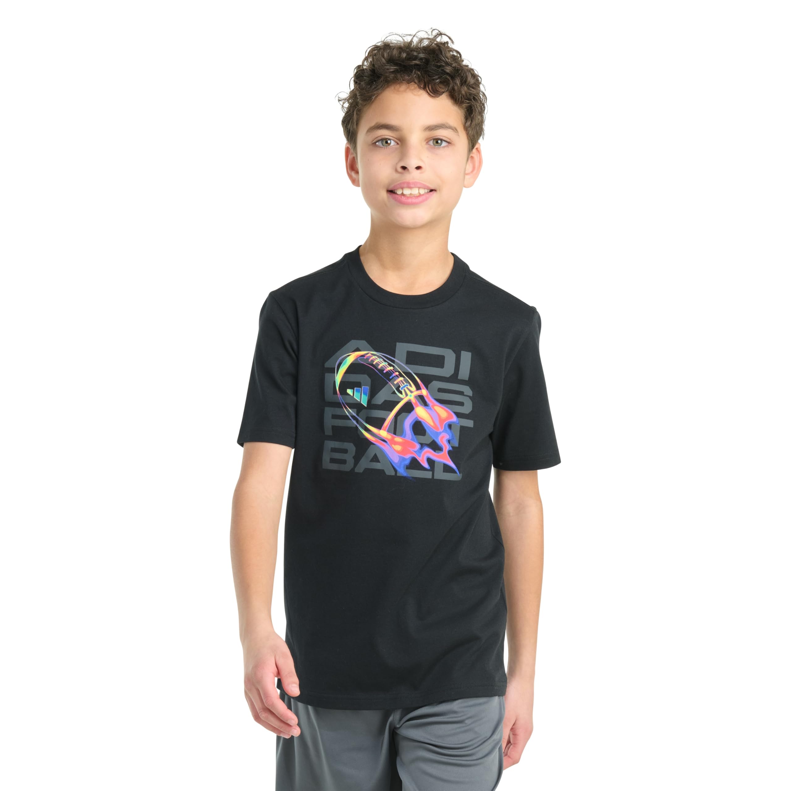 

                                                    adidas Boys Short Sleeve Flame Football Tee, Black