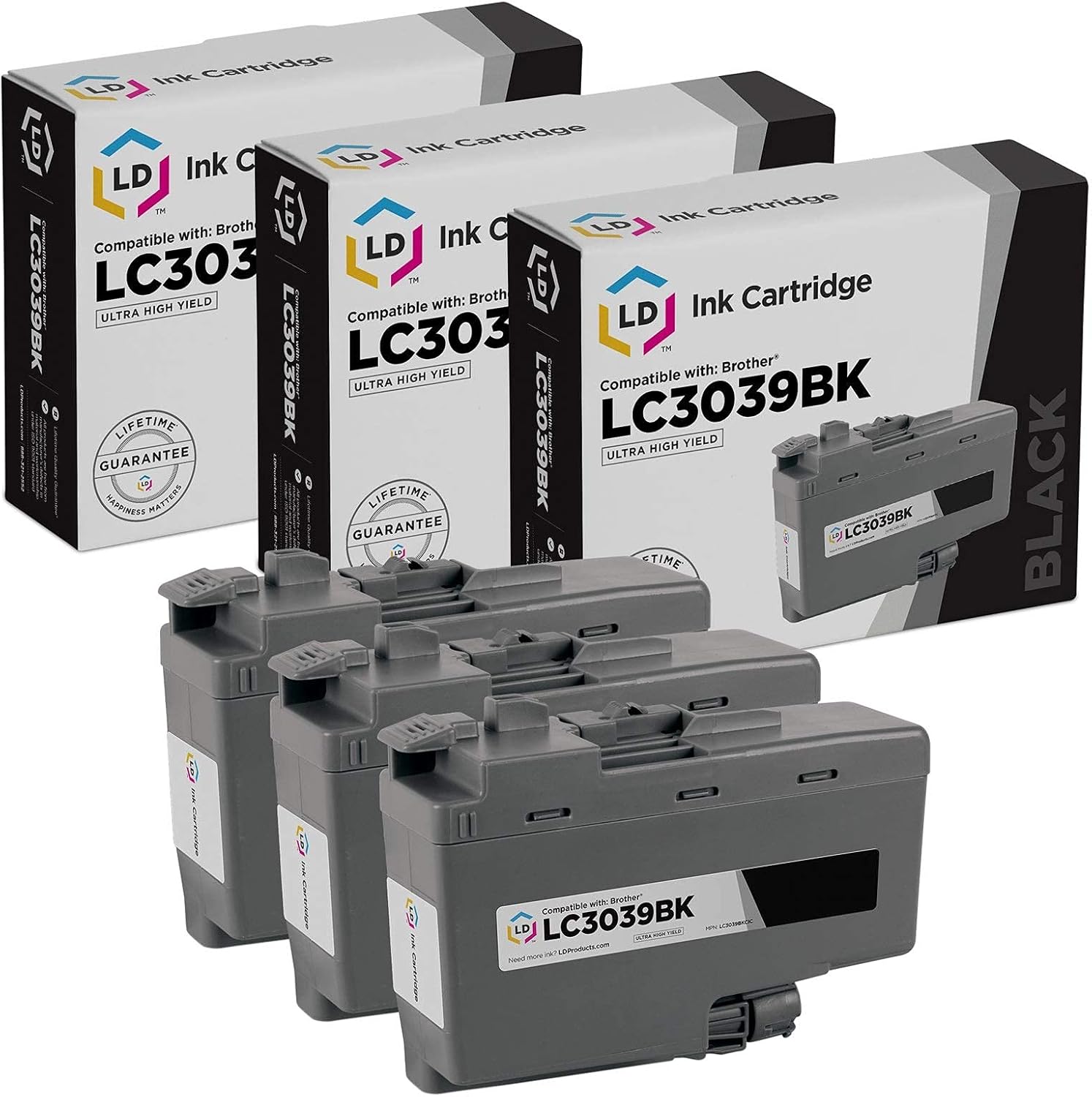 LD Products Compatible Ink Cartridge Replacements for Brother LC3039BK Ultra High Yield (Black, 3-Multipack) Compatible with the Following Brother Printer Model HL-J6000 DW