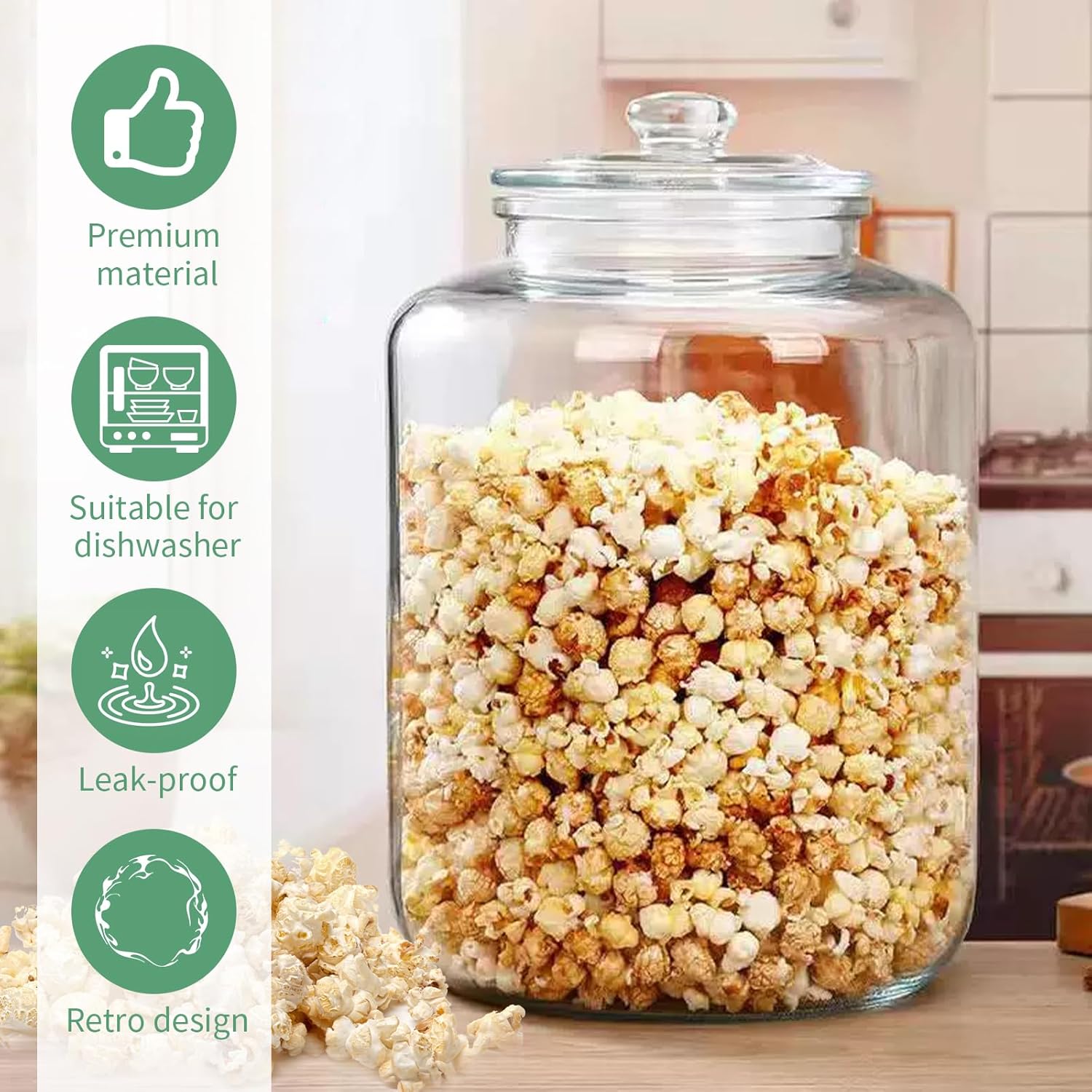 2 Pcs 6 Gallon Glass Jar with Lid Large Airtight Food Storage Canister Big Opening Cookie Canning Pot Containers for Flour, Sugar, Dog Treats, Candy, Pasta, and Kitchen Use
