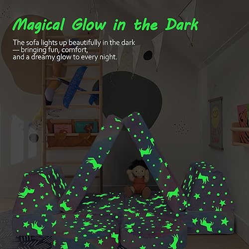 Miniatura 134 de MeMoreCool Sofá modular de 8 piezas para niños, sofá de espuma convertible rosa para sala de juegos Rosa (Dusty Rose),Verde bosque,2-marino,Azul