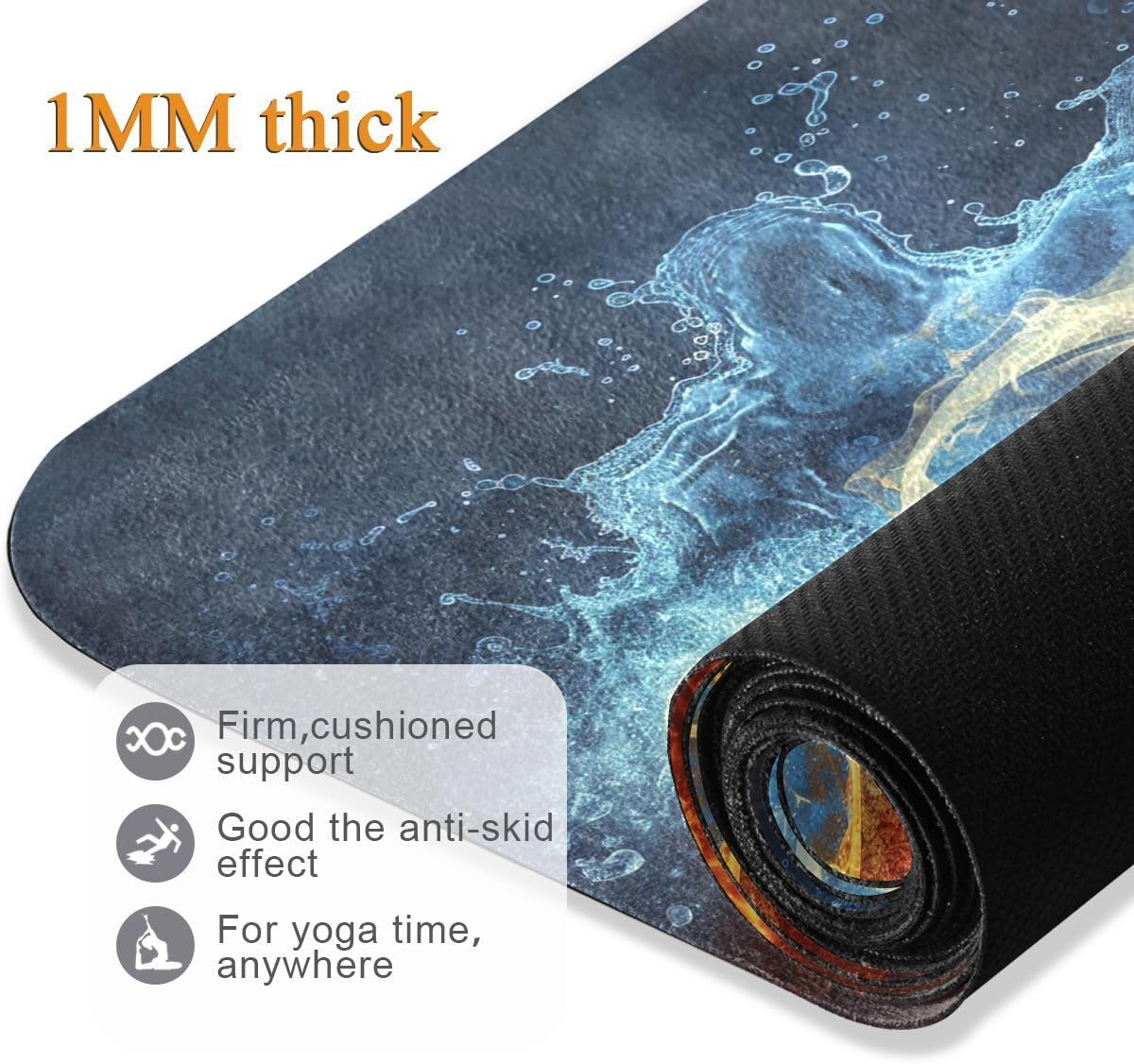 ALAZA Music Note Fire Water Yoga Mat Non Slip Fitness Exercise Mat, Workout Mat for Yoga, Pilates and Floor Exercises