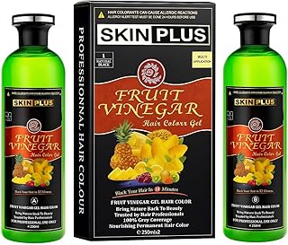 SKINPLUS Ammonia Free Fruit Vinegar Hair Color Gel | Natural Black | Nourishing Hair Dye with Shine & Softness | 250ml × 2 Price In India