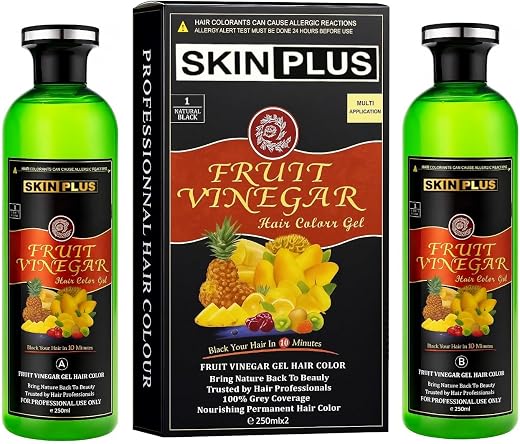 SKINPLUS Ammonia Free Fruit Vinegar Hair Color Gel | Natural Black | Nourishing Hair Dye with Shine &amp; Softness | 250ml × 2