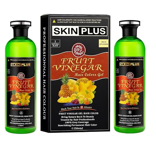 SKINPLUS Ammonia Free Fruit Vinegar Hair Color Gel | Natural Black | Nourishing Hair Dye with Shine & Softness | 250ml ร 2