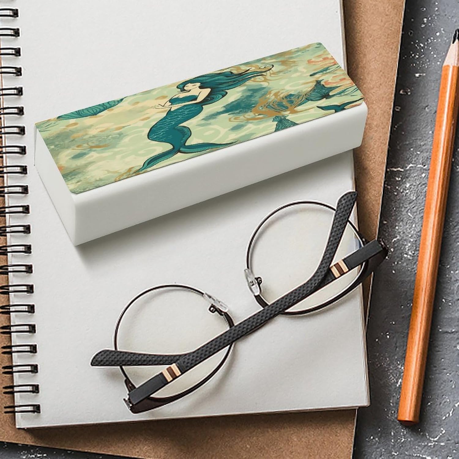 Leather Hard Shell Eyeglass Case with Cleaning Cloth for Women Men image 4