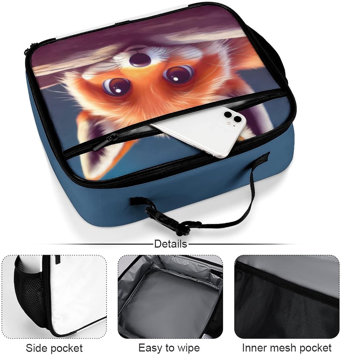 Cute Fox Reusable Lunch Box Insulated Lunch Bag Cooler Bag Lunchbox Meal Food Container Tote Bag for Women Kids Girls Boy School Camping Hiking Picnic Beach Travel - Image 5