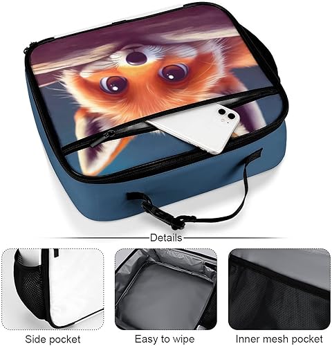 Miniatura 5 de Linda lonchera reutilizable con diseño de zorro aislada, bolsa enfriadora, lonchera para comida y comida, bolsa de mano para mujeres, niños, niñas,