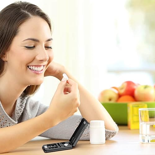 Miniatura 5 de Cortador de píldoras con dispositivo de centrado automático, divisor de píldoras de aluminio con hoja de acero inoxidable 316L, funda de cuero