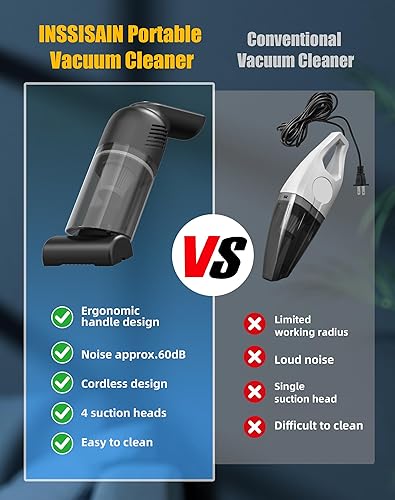 Miniatura 7 de Aspiradora de mano inalámbrica, portátil e inalámbrica con succión fuerte de 12000 PA, múltiples boquillas y 2 filtros lavables, 0.9 libras de peso