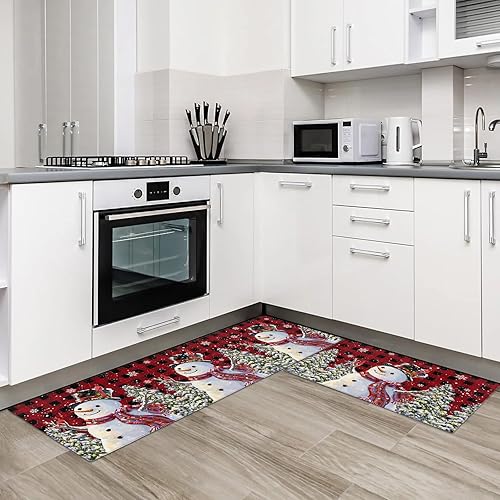 Miniatura 3 de Alfombras de cocina de Navidad, absorbentes, antideslizantes, para piso, muñeco de nieve, rojo y negro, a cuadros, alfombras y tapetes pequeños,