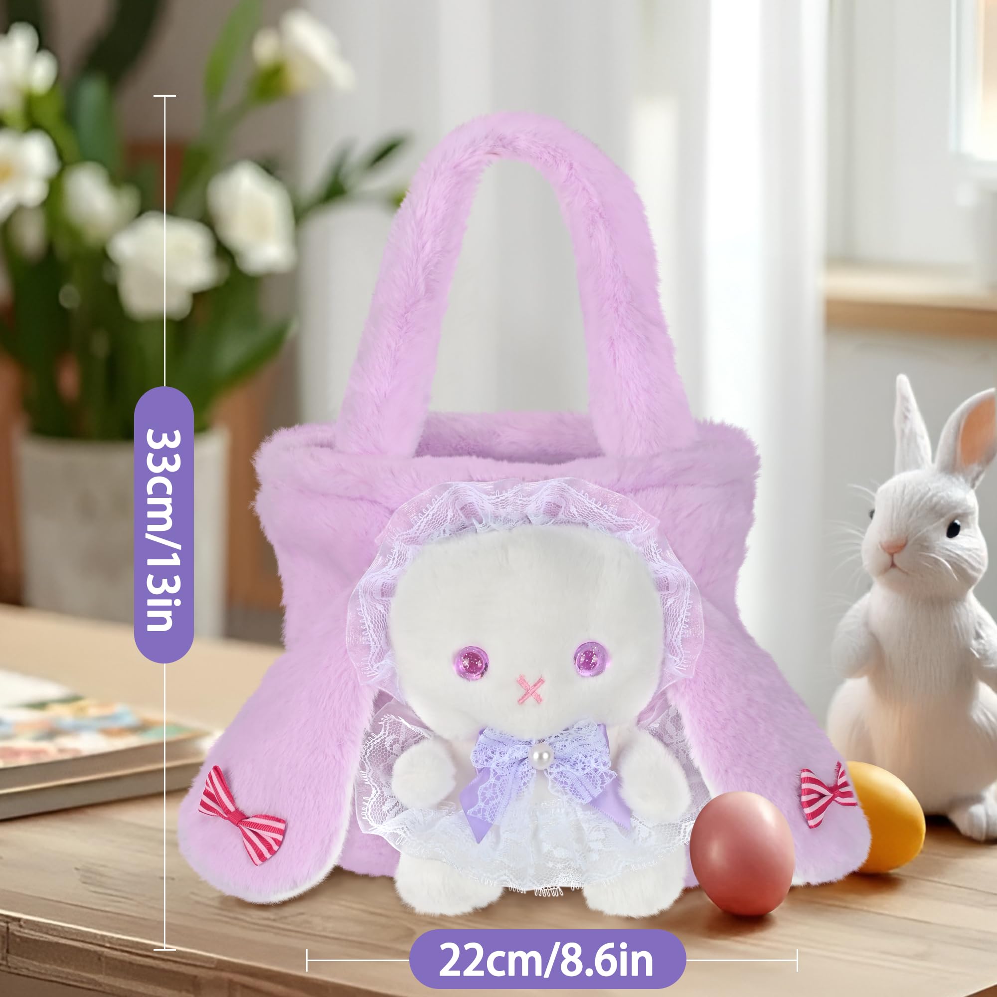 Personalized Easter Basket, PEMIRSAYO Easter Baskets for Kids, Bunny Easter Basket, Easter Egg Hunt Basket, Idea Easter Gifts, Easter Egg Basket - Purple Bow