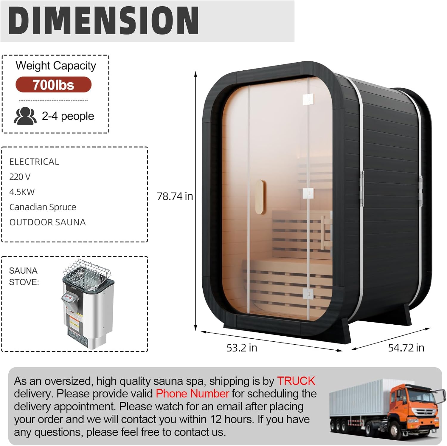 Outdoor Steam Sauna for 2-4 Person, Canadian Wood Saunas Spa, Traditional Barrel Wooden Sauna with ETL-Certified 4.5KW Stove, 0-195℉ (53.15”x 54.72”x 78.74”, Spruce)