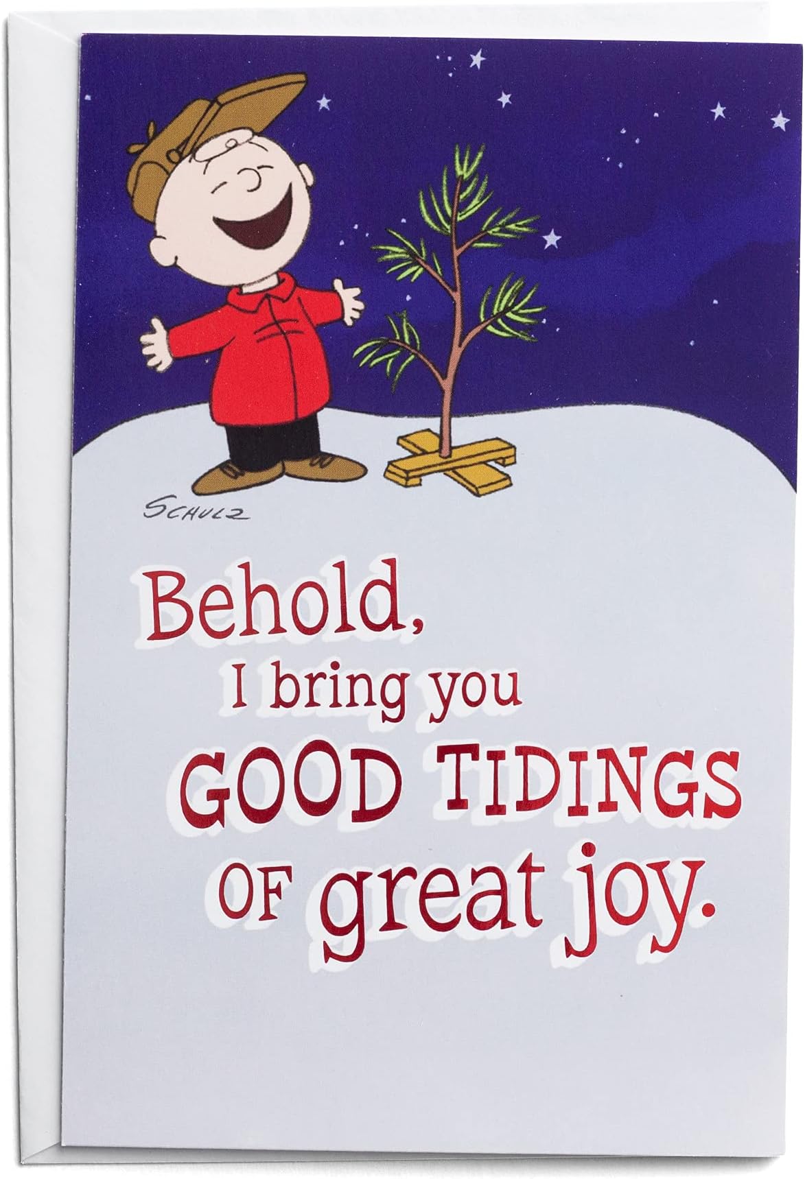 DaySpring - Peanuts - Good Tidings Great Joy - 50 Bulk Christmas Cards, KJV (J4792), Multi