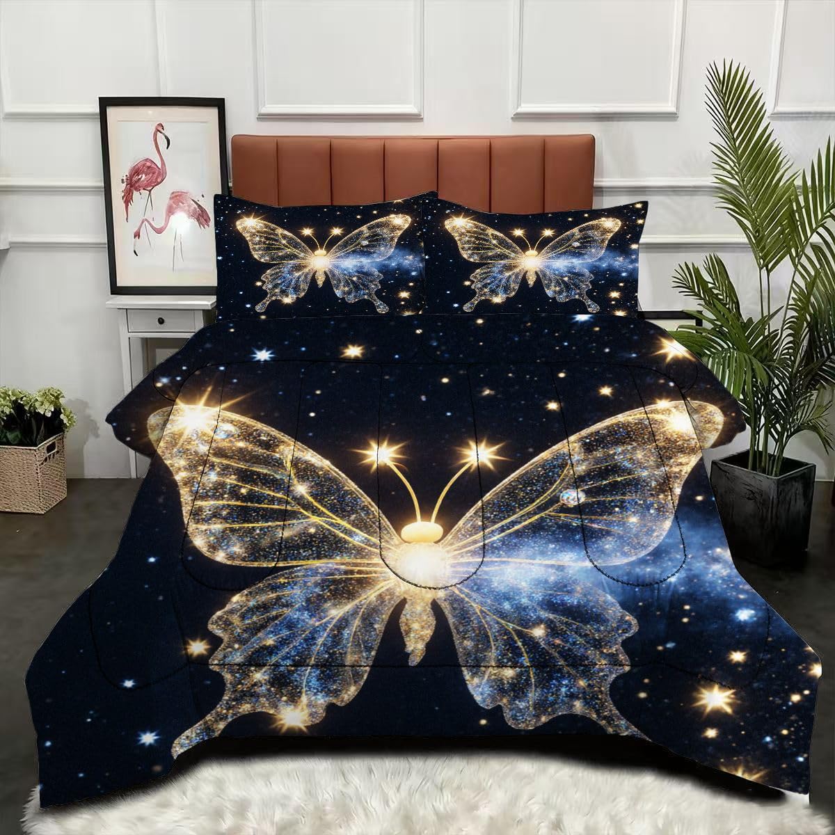 Couette motif papillon parure lit microfibre pour une chambre printanière