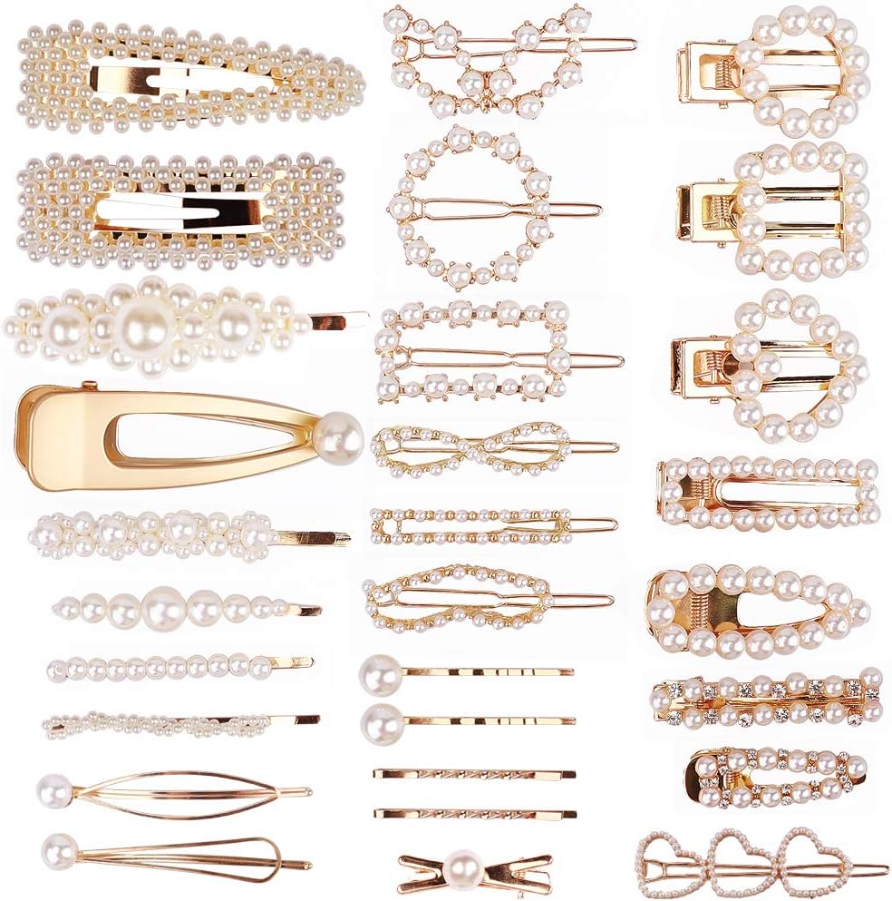 Canflo 28pcs Pearl Hair Clips for Women Girls - Pearls Hair Barrettes Sweet Hair Clip Pearl Hair Pins for Wedding, Party