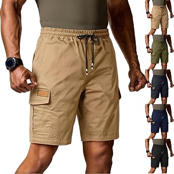 eoeioa Cargo Shorts for Men Lightweight Casual Hiking Shorts with Multi Pockets Baggy Elastic Waist 7 Inch Short Pants
