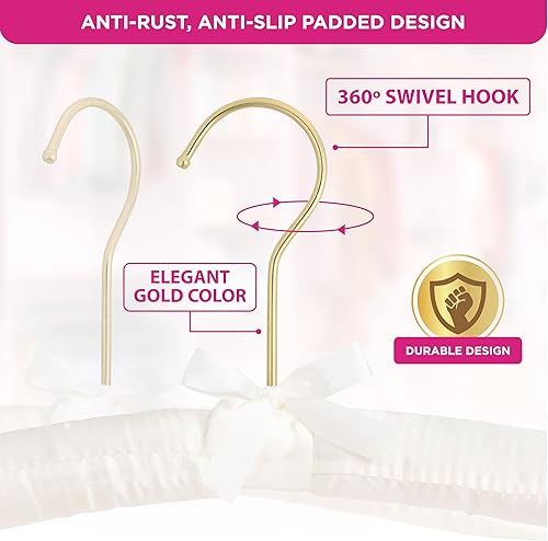 Miniatura 2 de Florida Brands ganchos acolchados de satén, con garfios dorados, paquete de 12