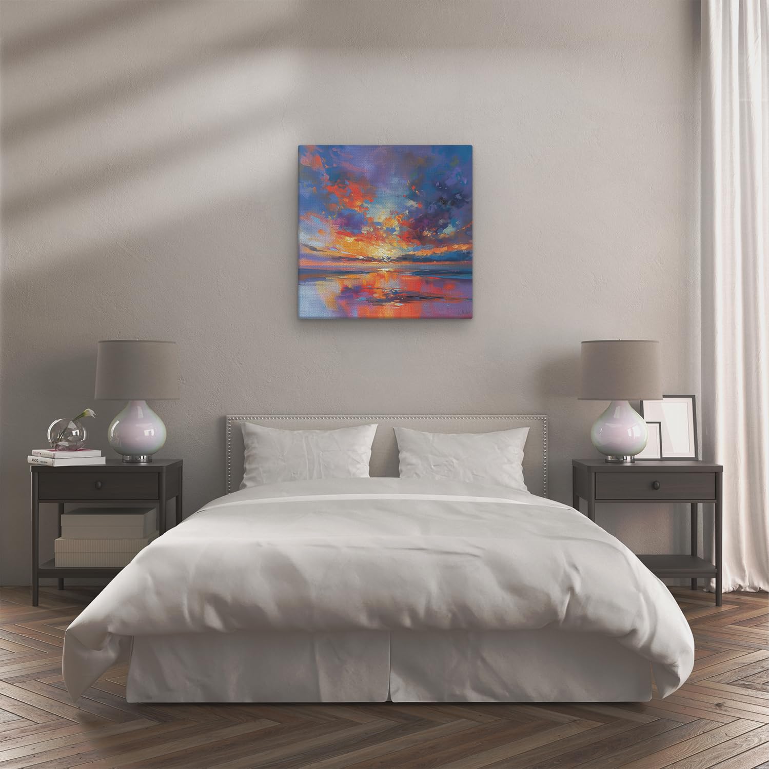 Artaza Leinwand Bilder Sonnenuntergang Meer - 90x90 cm - Groß XXL - Wanddeko Abstrakte Kunst - Wandbilder Deko Wohnzimmer - Maritime Wanddeko