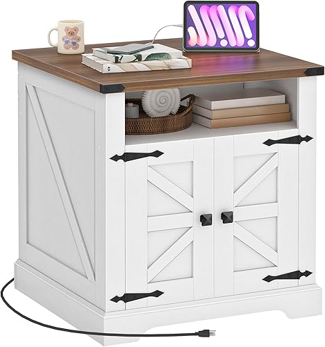 Miniatura 9 de HOOBRO Juego de 2 mesas auxiliares de granja con parte superior abatible con estación de carga, mesa auxiliar grande de sofá de 23.6 pulgadas con