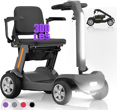4 Wheels Foldable Mobility Scooter for Adults & Senior,15Miles Compact Heavy Duty Mobility Scooter, 300W Brushed Motor All Terrain for Travel,One Click Fold and Unfold, Can Adjustable Speed Grey