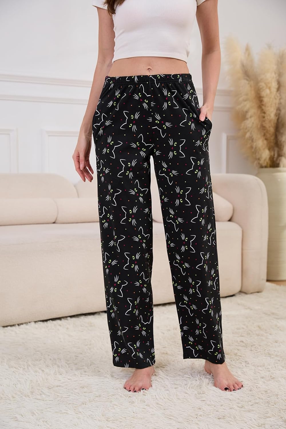 PNAEONG Women Cotton Pajama Pants Comfy Pj Bottoms Soft Printed Lounge Pant with Pockets - Image 3