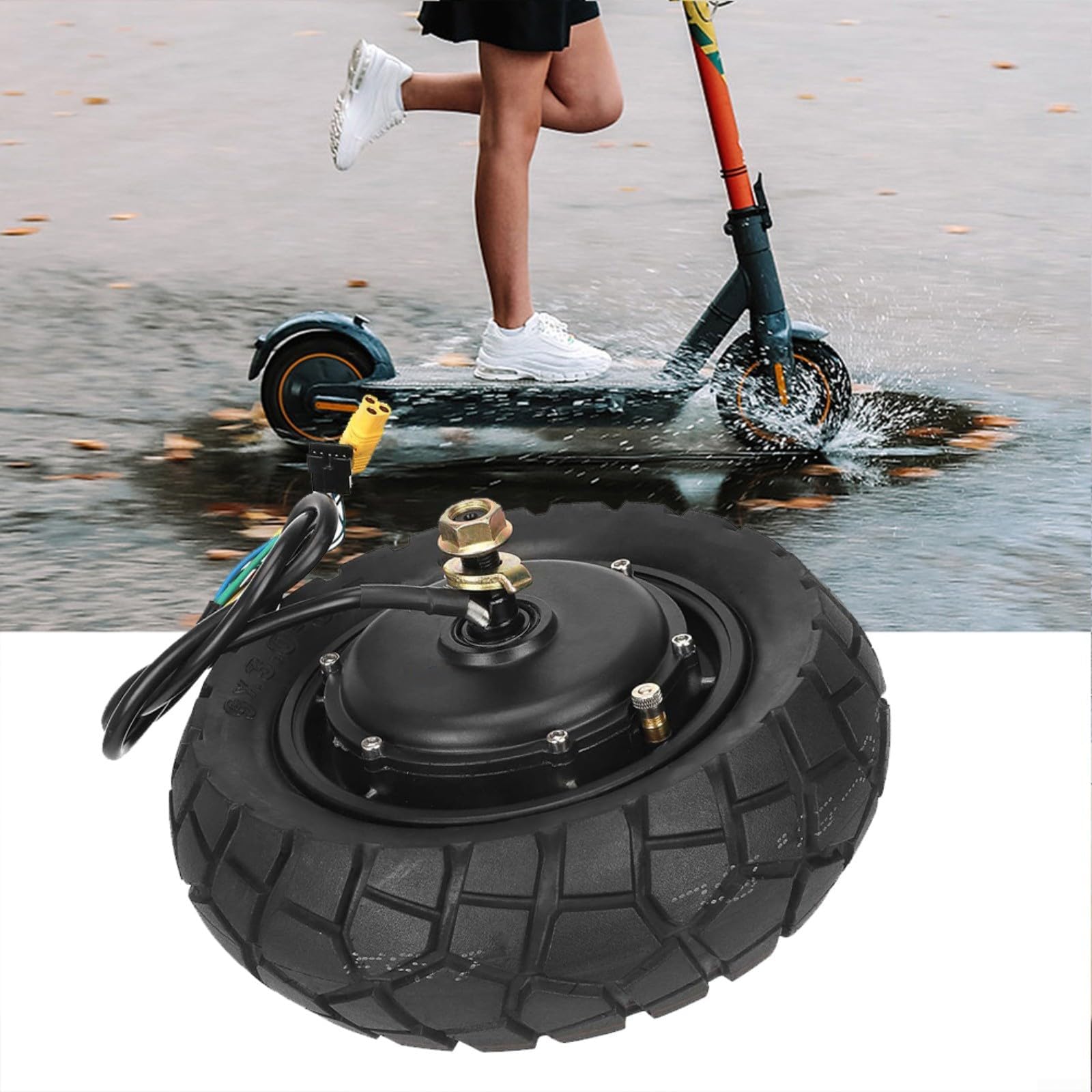 Roue de moteur 600 W 48 V pour scooter électrique Kukirin G2 Pro DB 9X30-55 avec bande de roulement irrégulière résistante à l'usure en métal et caoutchouc moyeu arrière de rechange