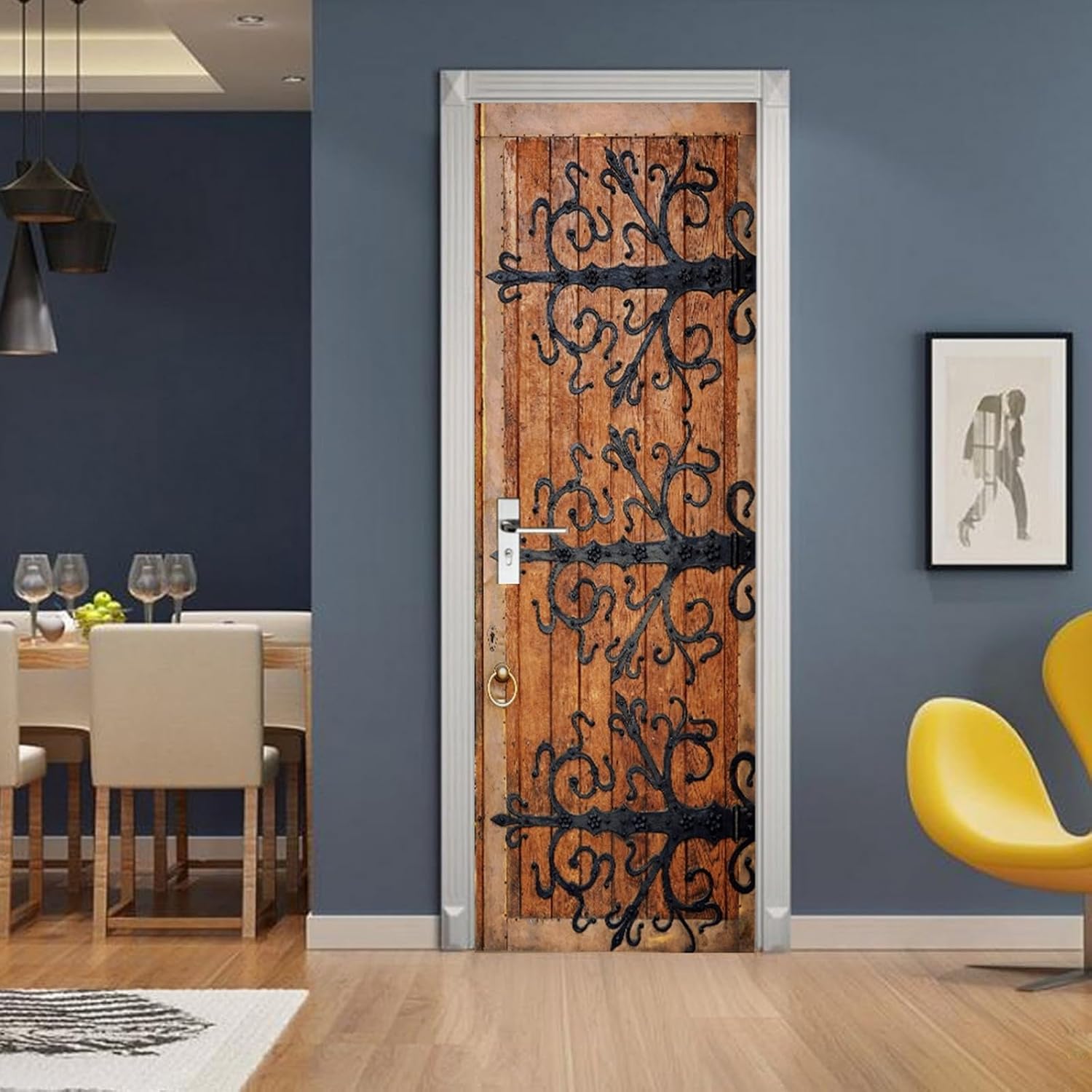 A.Monamour 3D Door Stickers for Interior Doors Old Wooden Door with Wrought Iron Decorations Vinyl Waterproof Self Adhesive Door Mural Decals for Bedroom Office Bathroom 90 x 200cm