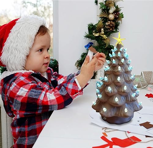 Miniatura 35 de Luces de repuesto de cerámica para árbol de Navidad, adornos de luz multicolor mediana para árbol de cerámica (117 bombillas + 5 estrellas superior)