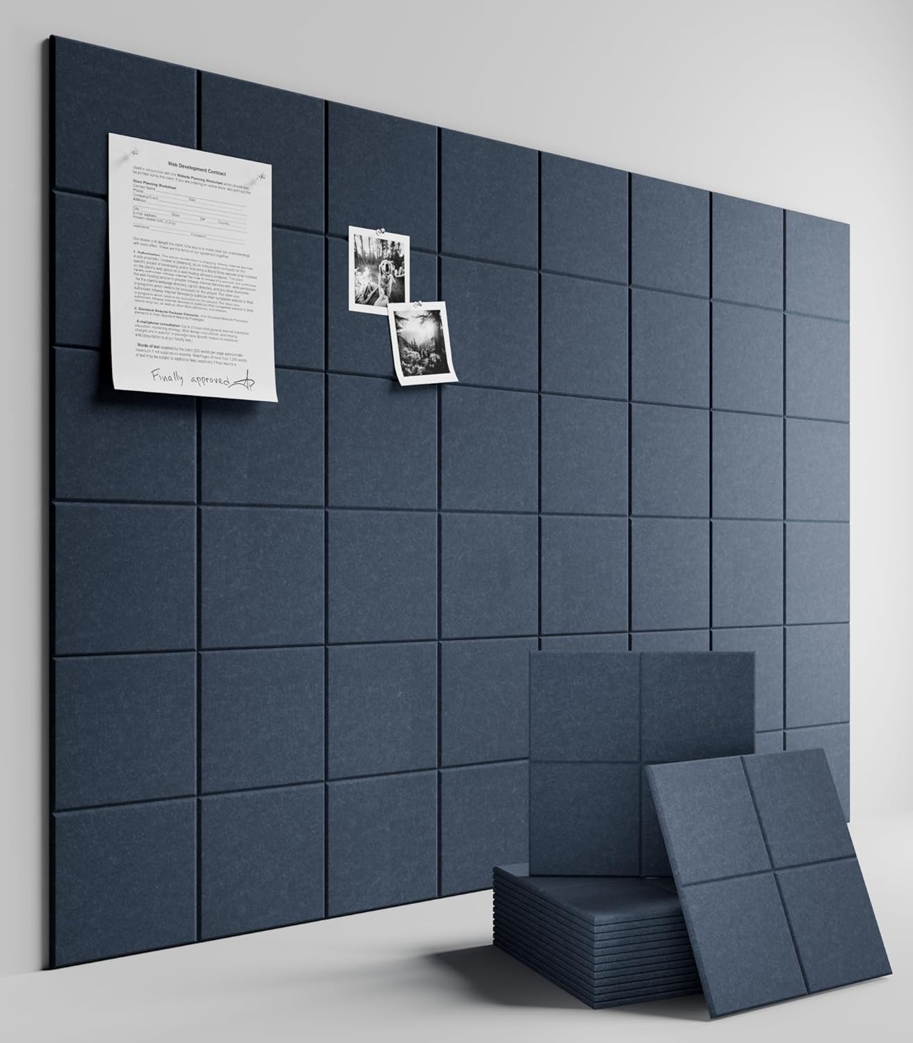 Large Felt Bulletin Board 48" x 36" Cork Board Alternative-12 Pack with 70 Safe Removable Adhesive Tabs, Cork Boards for Walls Cork Board for Home Office Classroom Pin Board-Denim Blue