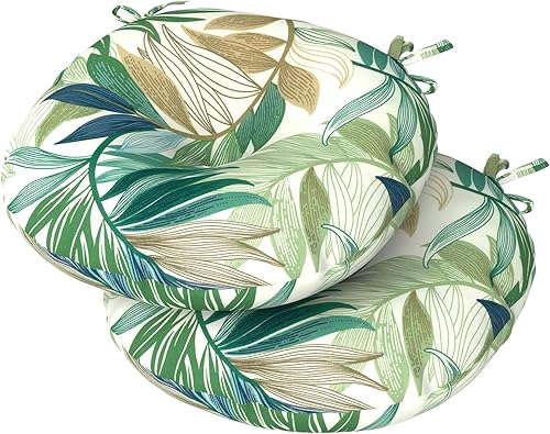 Miniatura 8 de Juego de 2 cojines redondos para sillas de patio con lazos de 15 x 15 x 4 pulgadas, cojines de asiento bistró repelentes al agua, almohadillas para