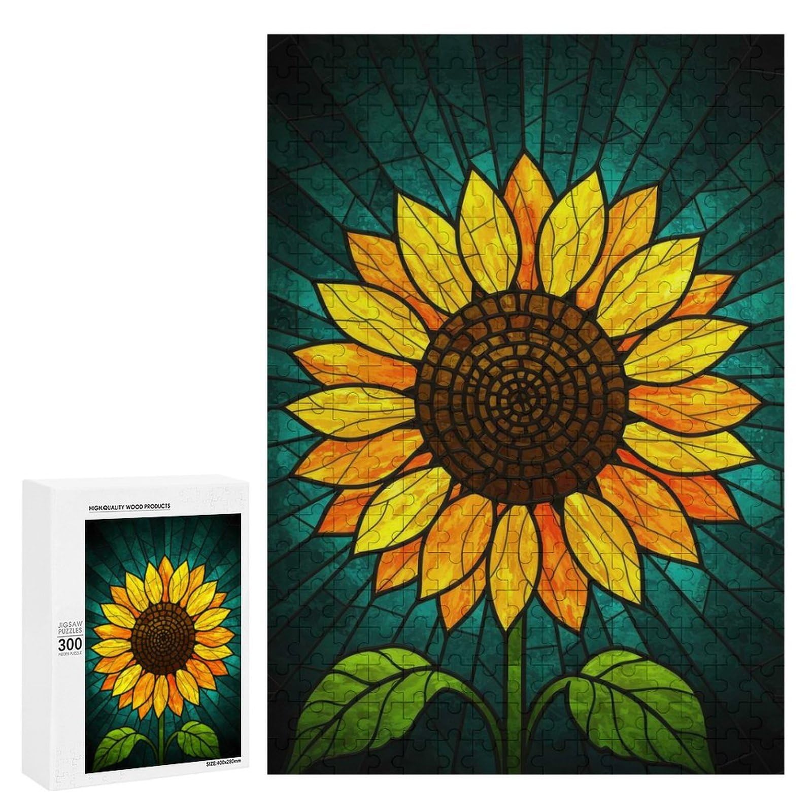300 PCS Teenagers Pieces Jigsaw Puzzle Stained Glass Sunflower Art Teenagers Puzzles Toy Wall Decor Presents for Women Gifts for Friends And Family 300 PCS