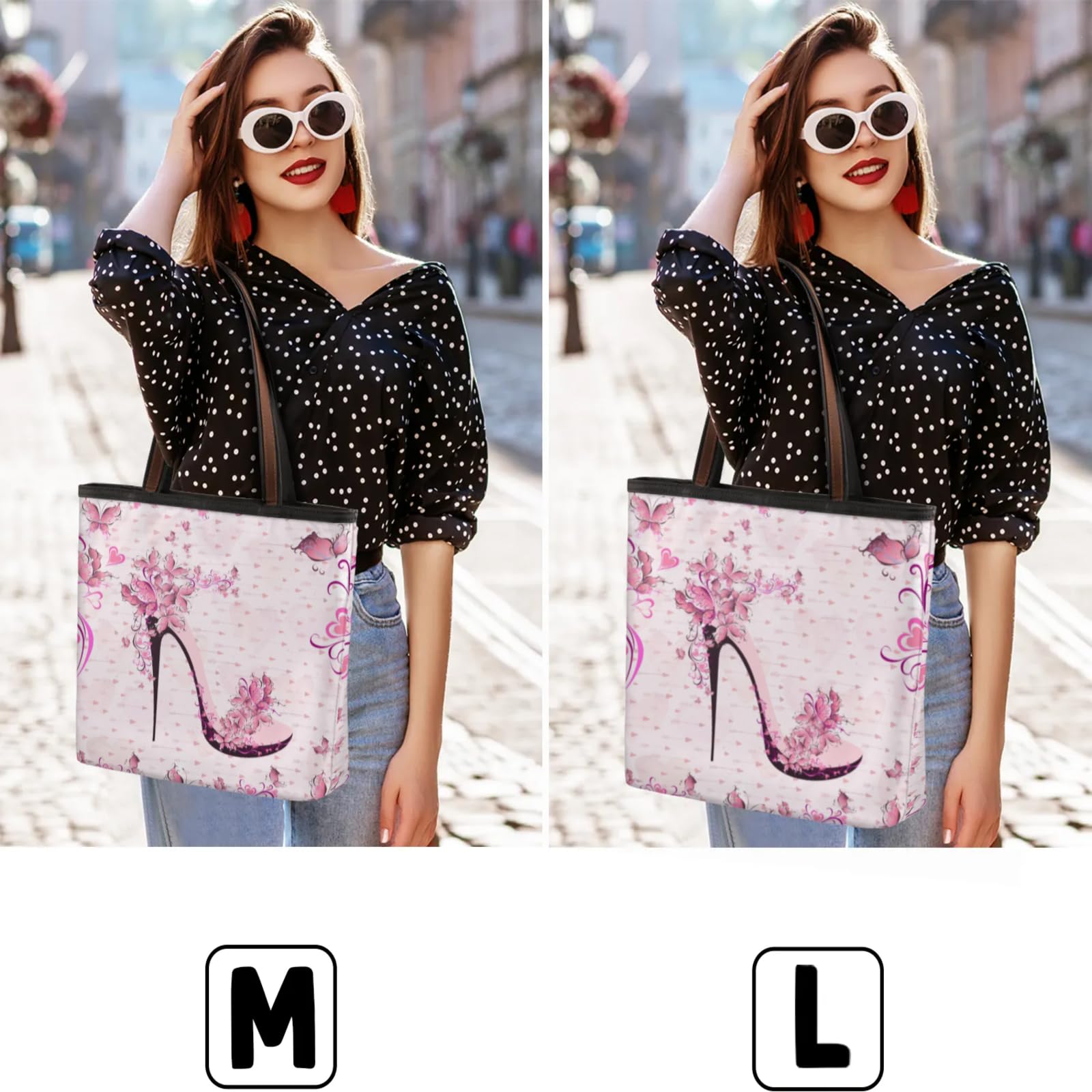 Flower High Heels Tote Bag Multi Pocket Zippered Beach Bag Lightweight Waterproof Handbag for Women Men Work Gym Travel Swimming Yoga Grocery Shopping L