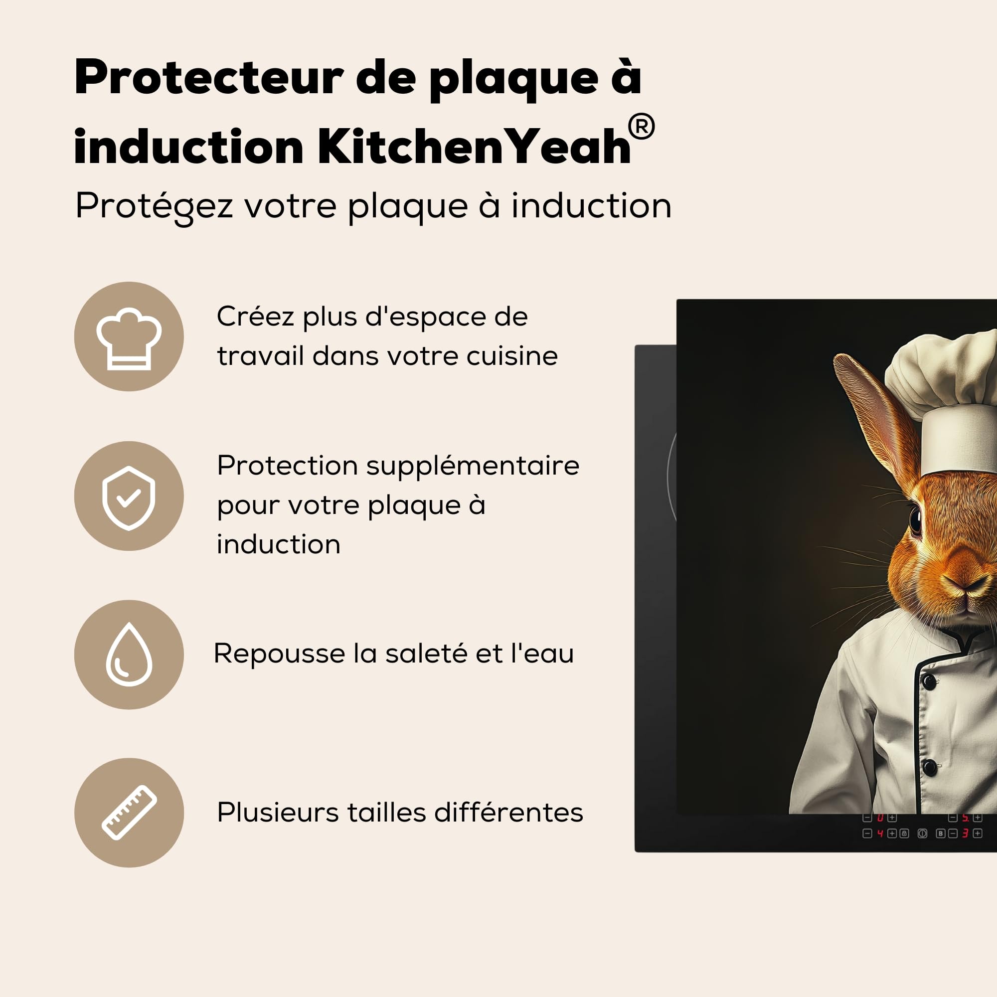 Protection Plaque Induction 60x52 cm KitchenYeah Cache Protège De Cuisson Lapin Cuisinier