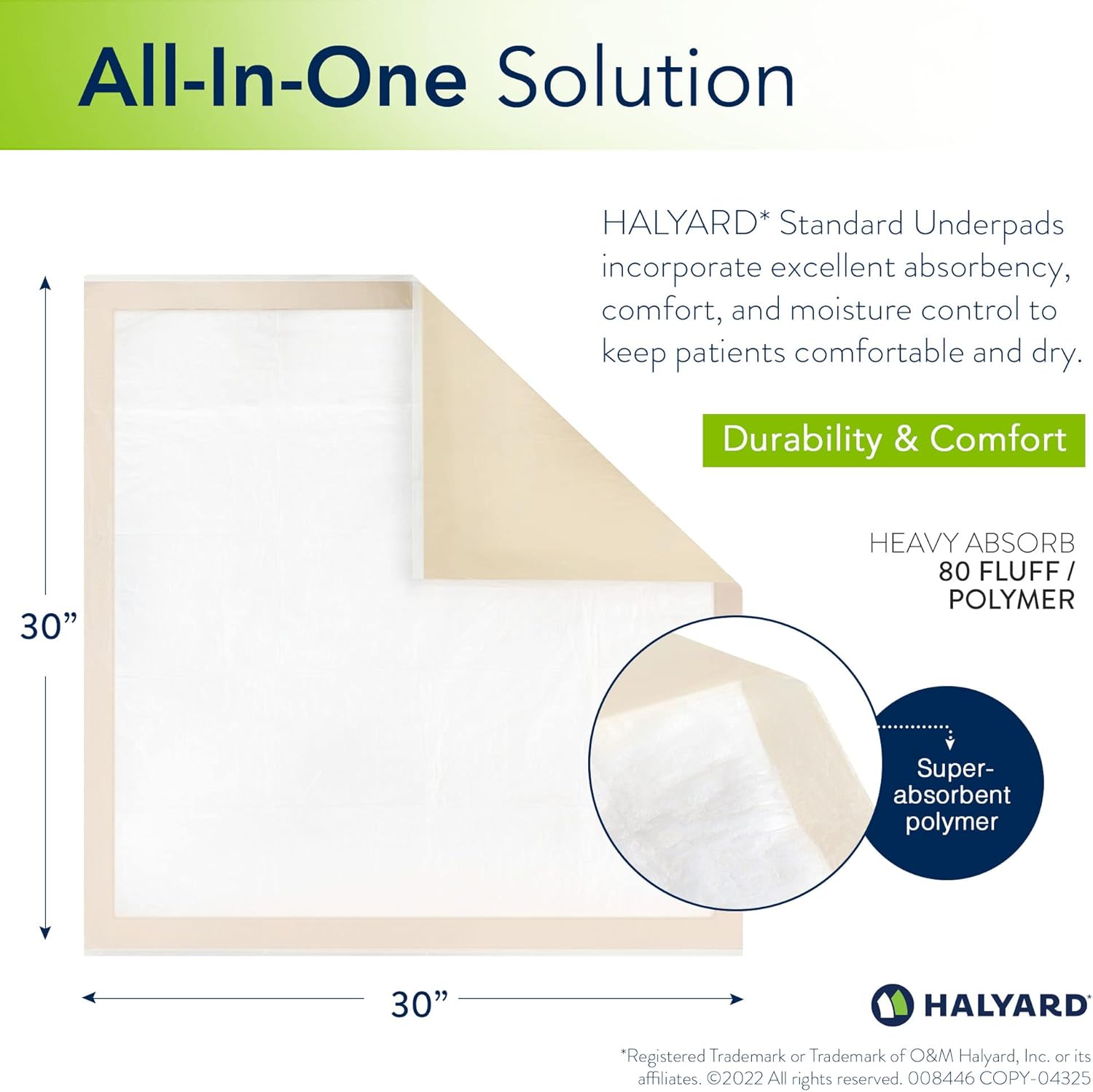 HALYARD Disposable Standard Underpads Incontinence Bed Pads, 30 x30 Inches, Case of 80, Beige-Comfortable Chucks Pads, Disposable, for Adults-Soft Bed Pads for Elderly/Adult Patients, 48823 (Case of