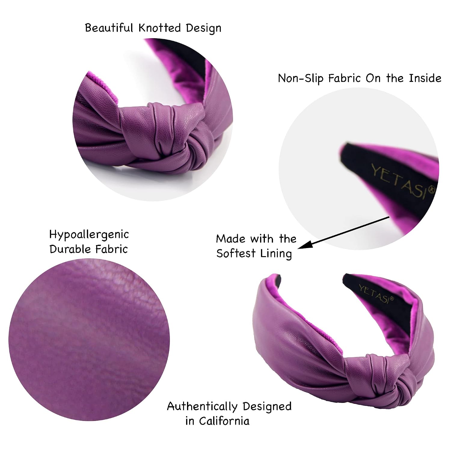 Purple Leather Knotted Headband for Women is a Top Knot Womens Headbands Fashion Designer Warable All Day Orchid Purple Unique Head bands for Women's Hair