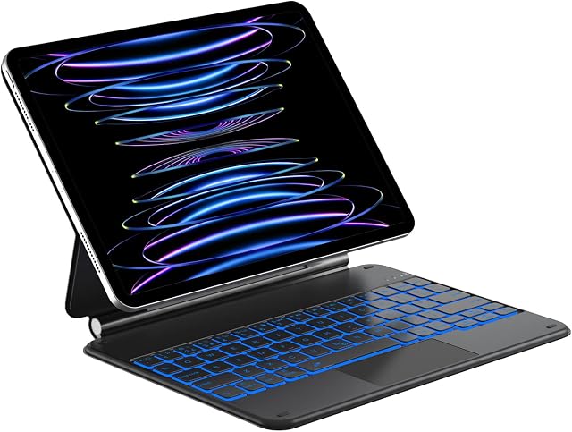 nimin Keyboard Case for iPad Air 5th 2022 /Air 4th 2020 10.9" and iPad Pro 11 inch (4th/3rd/2nd/1st Gen) With 7 Color Backlit Floating Magnetic Design & Multi-Touch Trackpad, QWERTY Layout