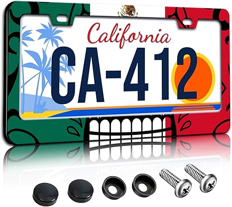 Mexico Flag Sugar Skull License Plate Frames Novely License Plate Holder for Car Decor Parts Personalized Stainless Steel License Plate Cover for Standard License Plate Holder 12x6 Inch
