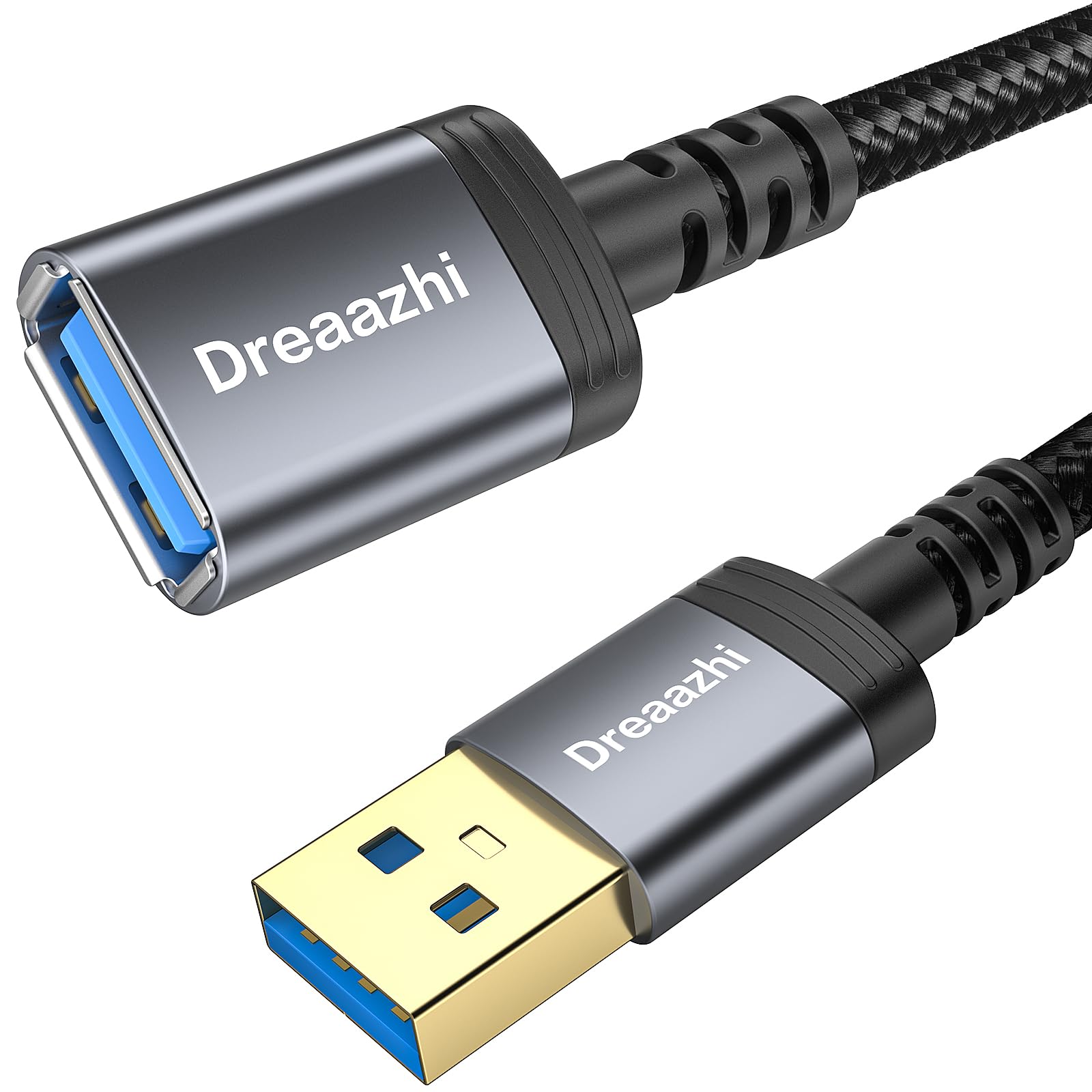 Dreaazhi USB3.0 Verlängerungs Kabel 3M, 5Gbps Typ A Stecker anf Buchse Verlängerungskabel geflochten Kompatibel mit USB Tastaturen, Mäusen, Xbox, Flash Drives, Festplatten, Druckern etc.
