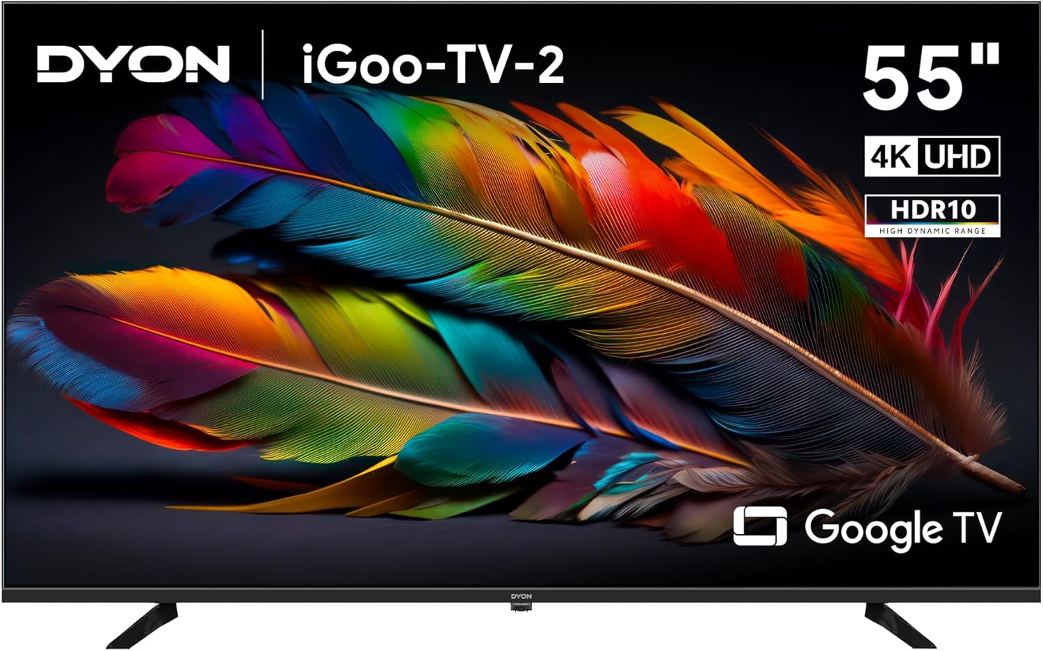 DYON iGoo-TV 55U-2 – 55 Inch (139 cm) 4K Ultra HD Smart TV with Google TV, HDR10, Triple Tuner (DVB-S2/C/T2), WiFi, Bluetooth, Google Assistant, Netflix, Prime Video, [2025 Model]