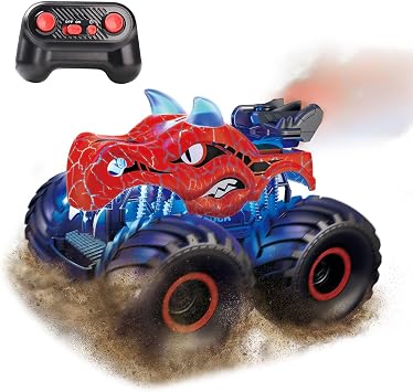 Threeking 118 Dinosaur RC Car Remote Control Cars Trucks Toy 4WD Off-Road Car Toys with Lights Spray Suitable for All Terrain Gifts Presents for Boys/Girls Ages 6+ Red, TK-TCS09R